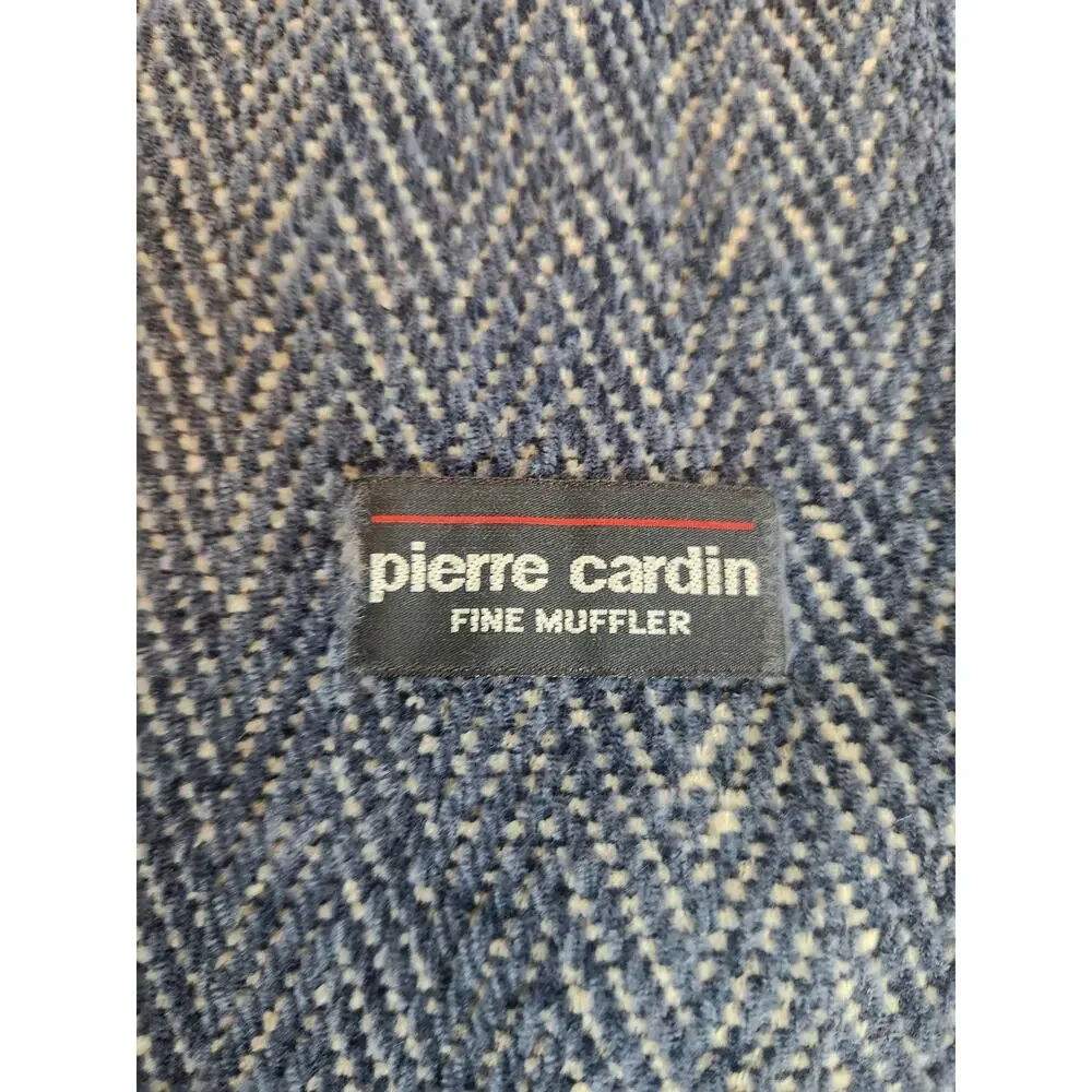 Pierre Cardin Fine‎ Muffler Scarf Blue chevron tassel soft